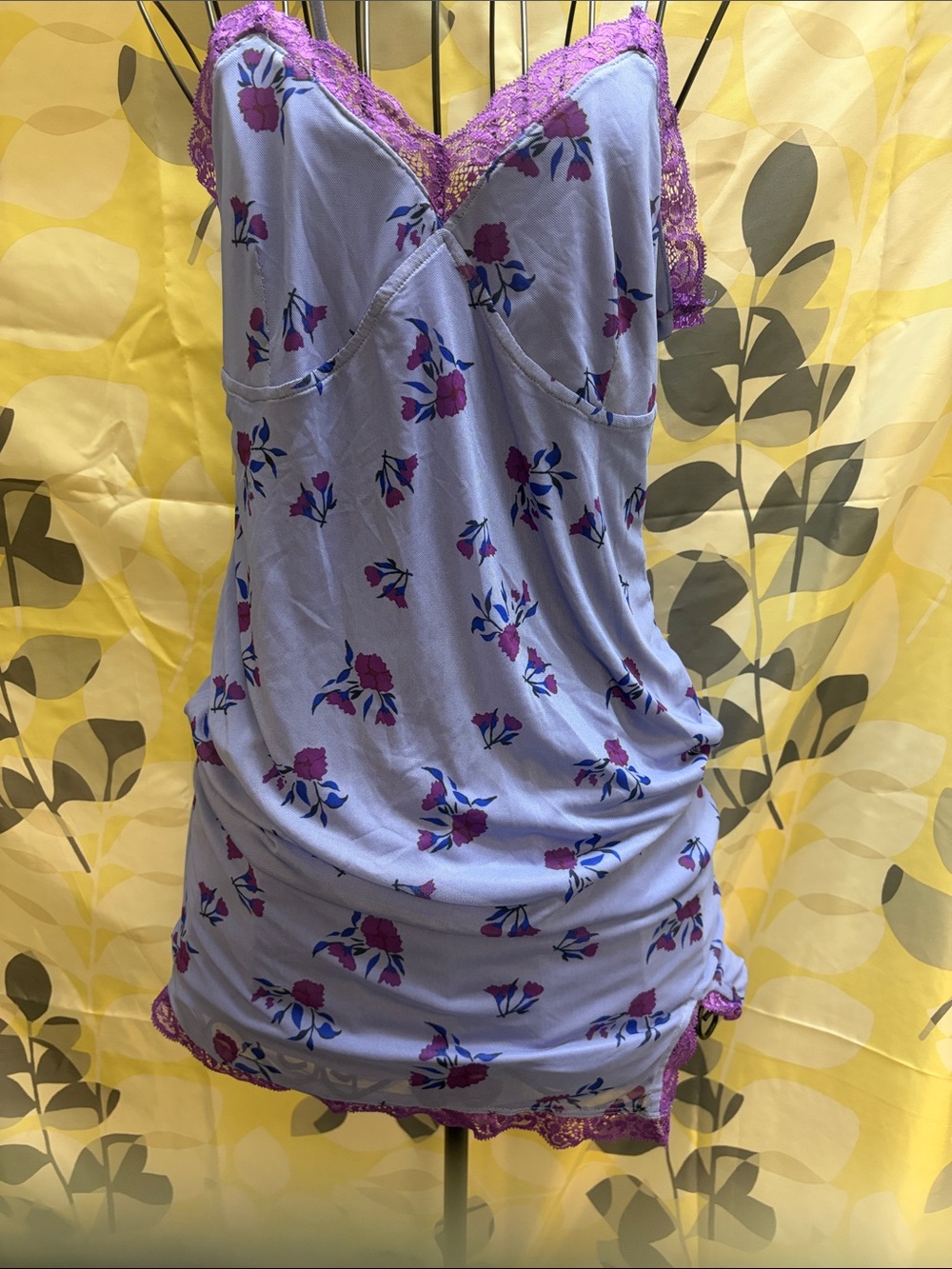 wild fable Lavender Floral Chemise with Magenta Lace Trim